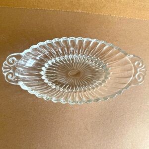 Elegant Vintage Clear Glass Relish Dish Ribbed with Handles